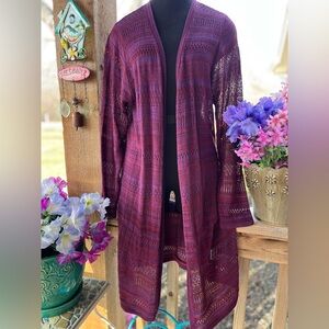 Absolutely Creative Worldwide Berry Wine Mauve Open Front Woven Duster Cardigan